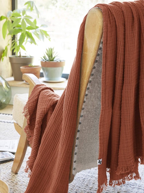 Plaid gaze de coton à franges - Terre de Nuit - Kiabi