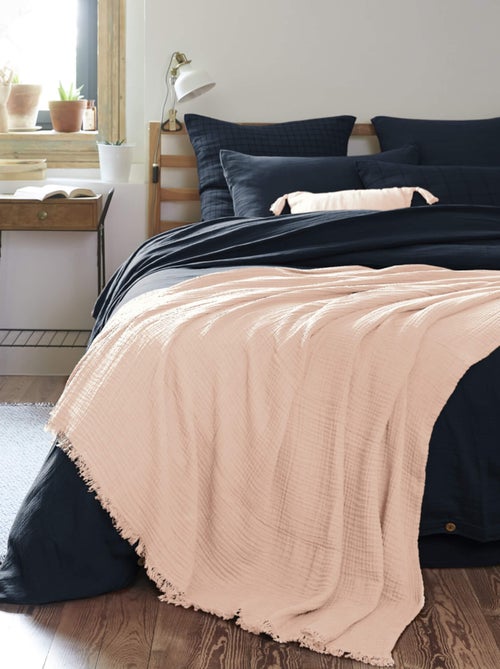 Plaid gaze de coton à franges - Terre de Nuit - Kiabi