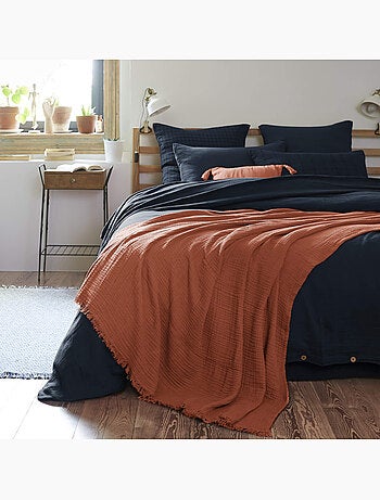 Plaid gaze de coton à franges - Terre de Nuit