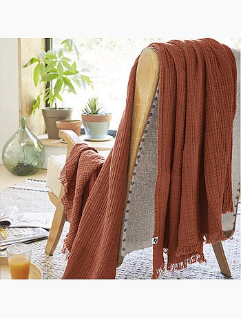 Plaid gaze de coton à franges - Terre de Nuit