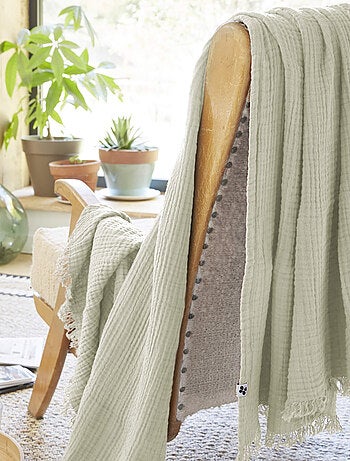 Plaid gaze de coton à franges - Terre de Nuit