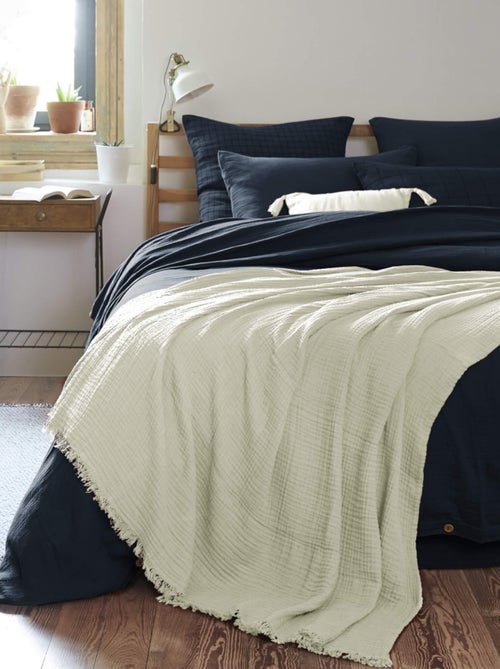 Plaid gaze de coton à franges - Terre de Nuit - Kiabi