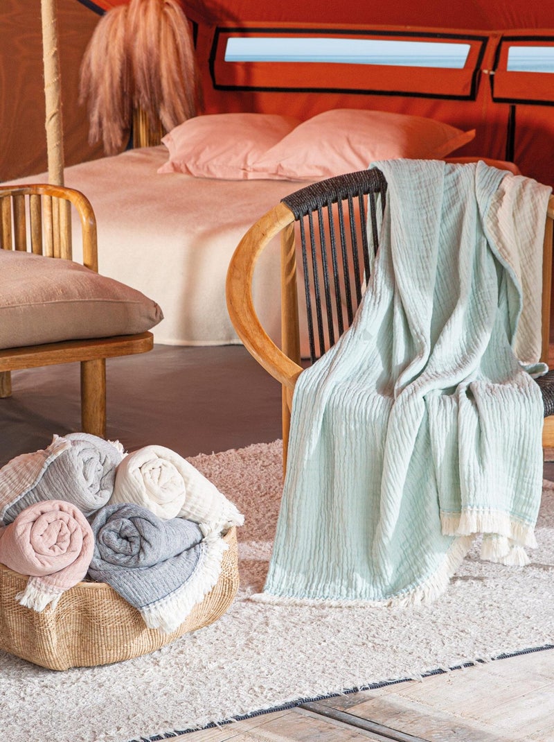 Plaid gaze de coton bi-colore VENCE Rose - Kiabi
