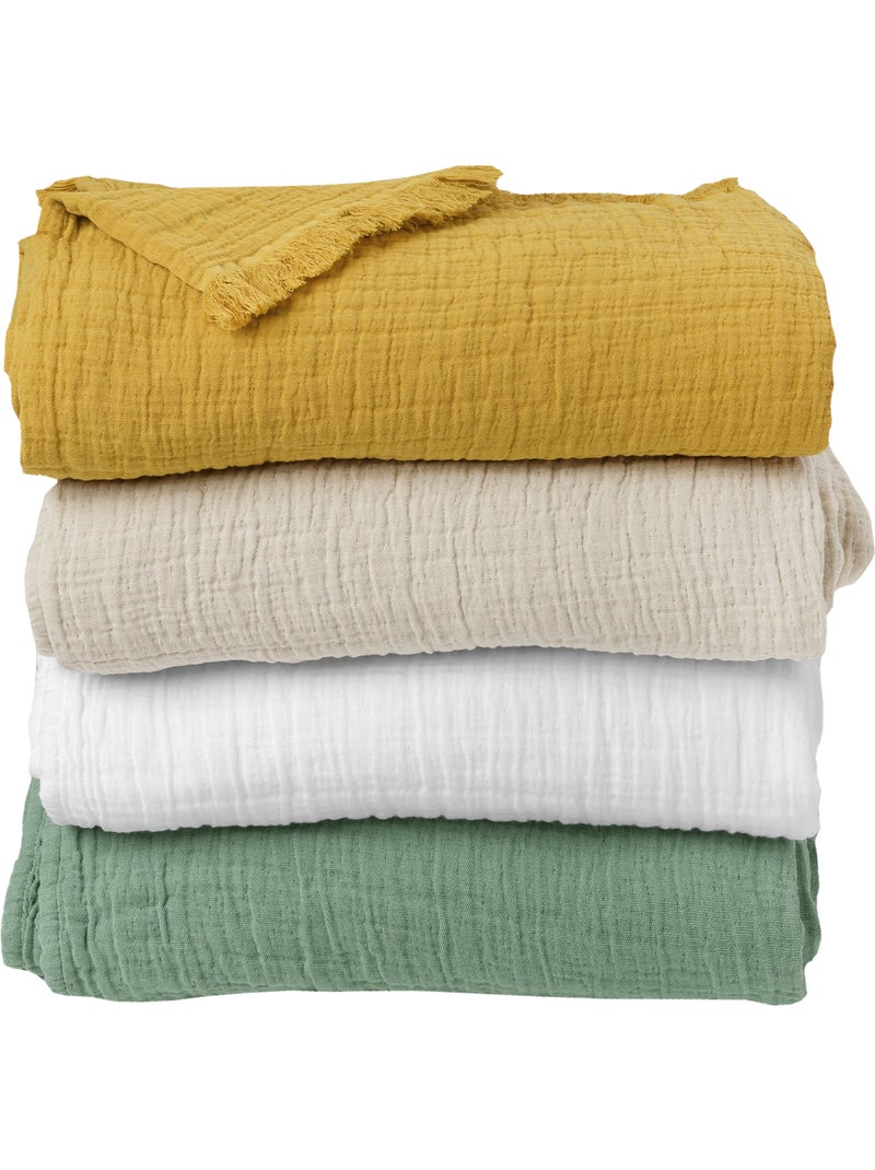 Plaid gaze de coton matelassé Vert Sauge - Kiabi