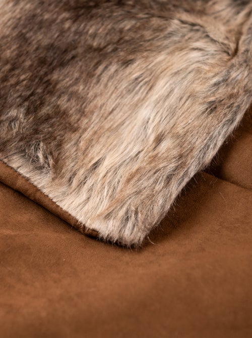 Plaid  imitation fourrure   - Effet loup brun doublé velours - Kiabi