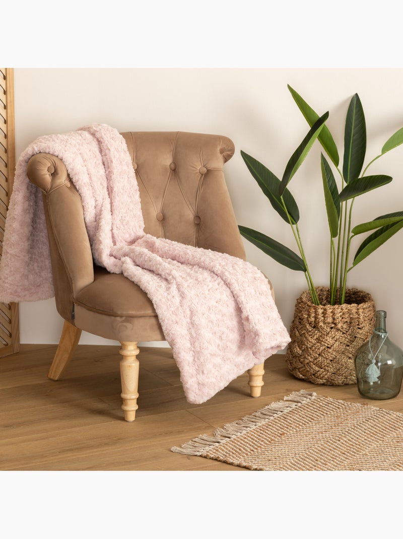 Plaid imitation fourrure BOUCLETTE Rose - Kiabi