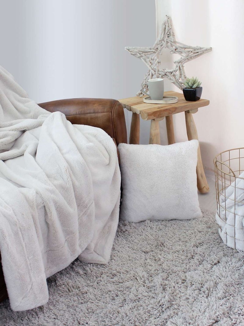 Plaid imitation fourrure et flanelle AZURA Blanc - Kiabi