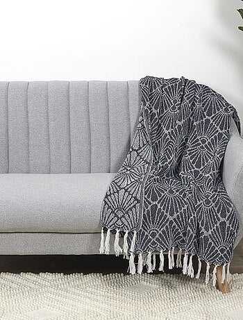 Plaid imprimé géométrique avec franges nouées JACQUARD