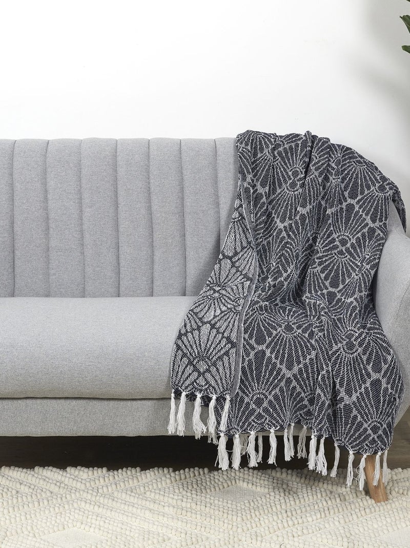 Plaid imprimé géométrique avec franges nouées JACQUARD Blanc - Kiabi
