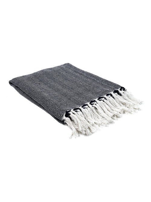 Plaid imprimé géométrique avec franges nouées JACQUARD - Kiabi Plaid imprimé géométrique avec franges nouées JACQUARD - Kiabi