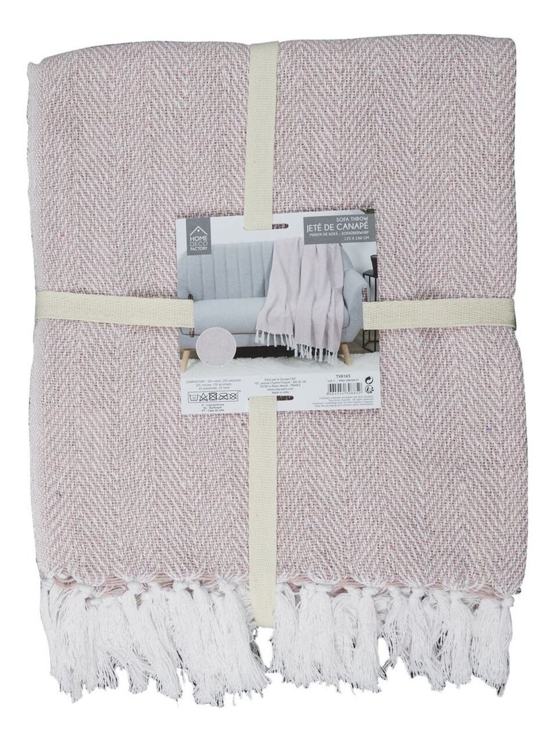 Plaid imprimé géométrique avec franges nouées JACQUARD Rose - Kiabi