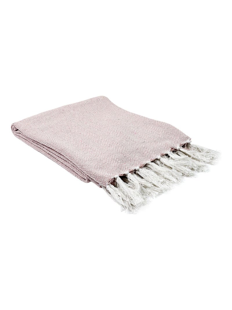 Plaid imprimé géométrique avec franges nouées JACQUARD Rose - Kiabi