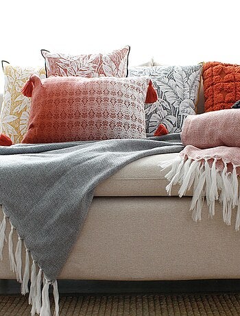 Plaid jacquard à longues franges