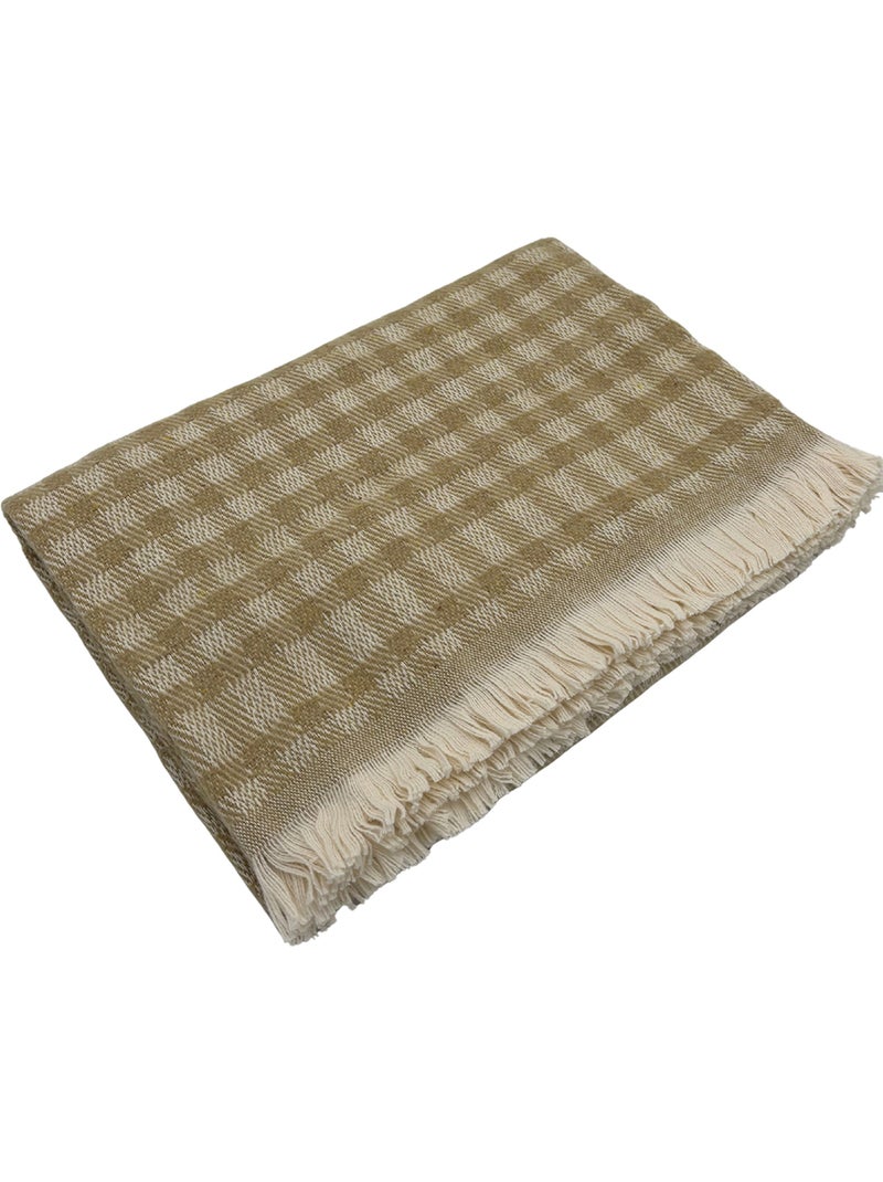 Plaid jacquard vichy en coton Beige - Kiabi