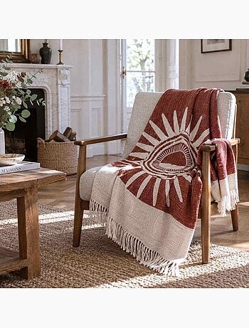 Plaid jeté de canapé coton flammé soleil terracotta 125x150cm