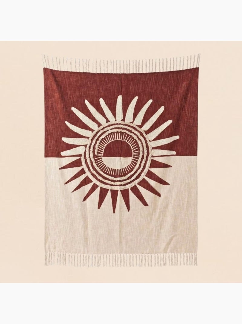 Plaid jeté de canapé coton flammé soleil terracotta 125x150cm Terre cuite - Kiabi