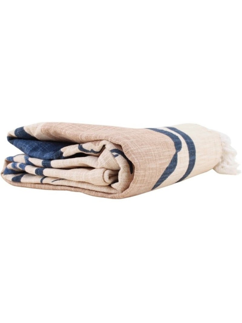 Plaid jeté de canapé en coton flammé imprimé coquillages 150x150cm Bleu - Kiabi
