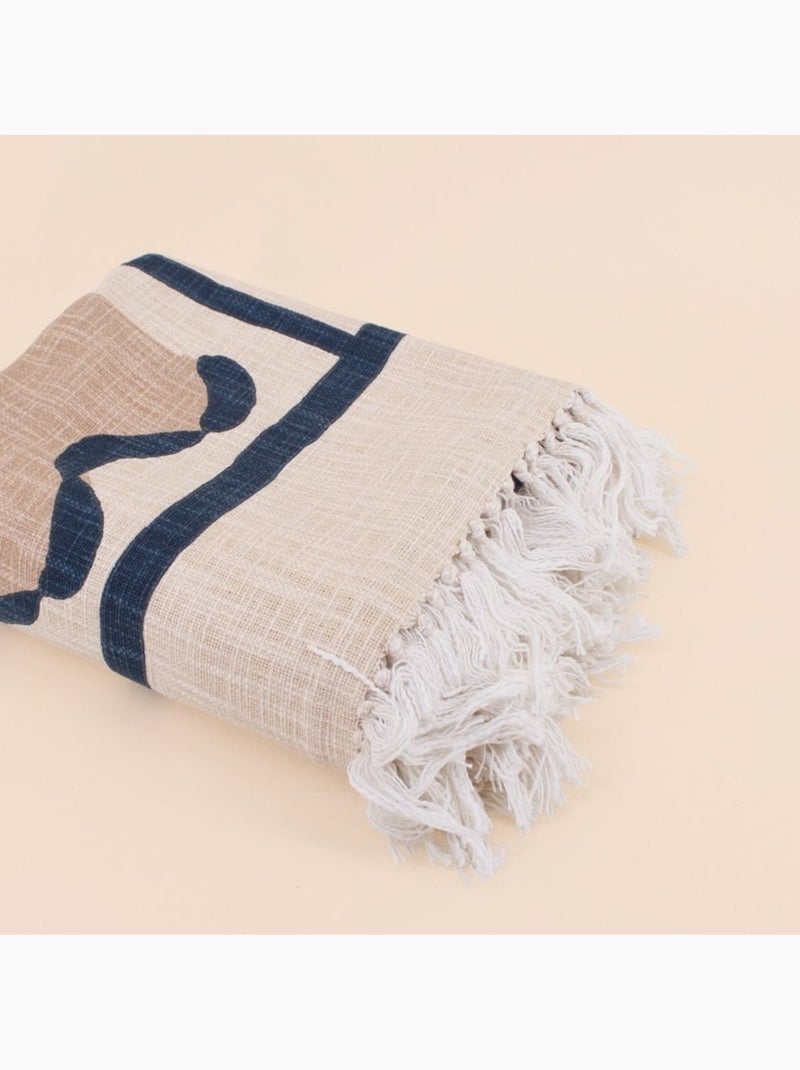 Plaid jeté de canapé en coton flammé imprimé coquillages 150x150cm Bleu - Kiabi