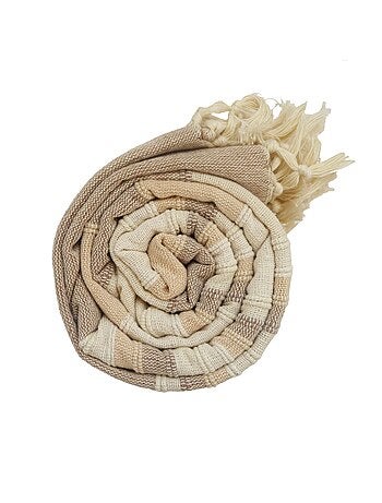 Plaid jeté de canapé / jeté de lit tissé - AKOLA - 100% coton - grand boutis en camaïeu