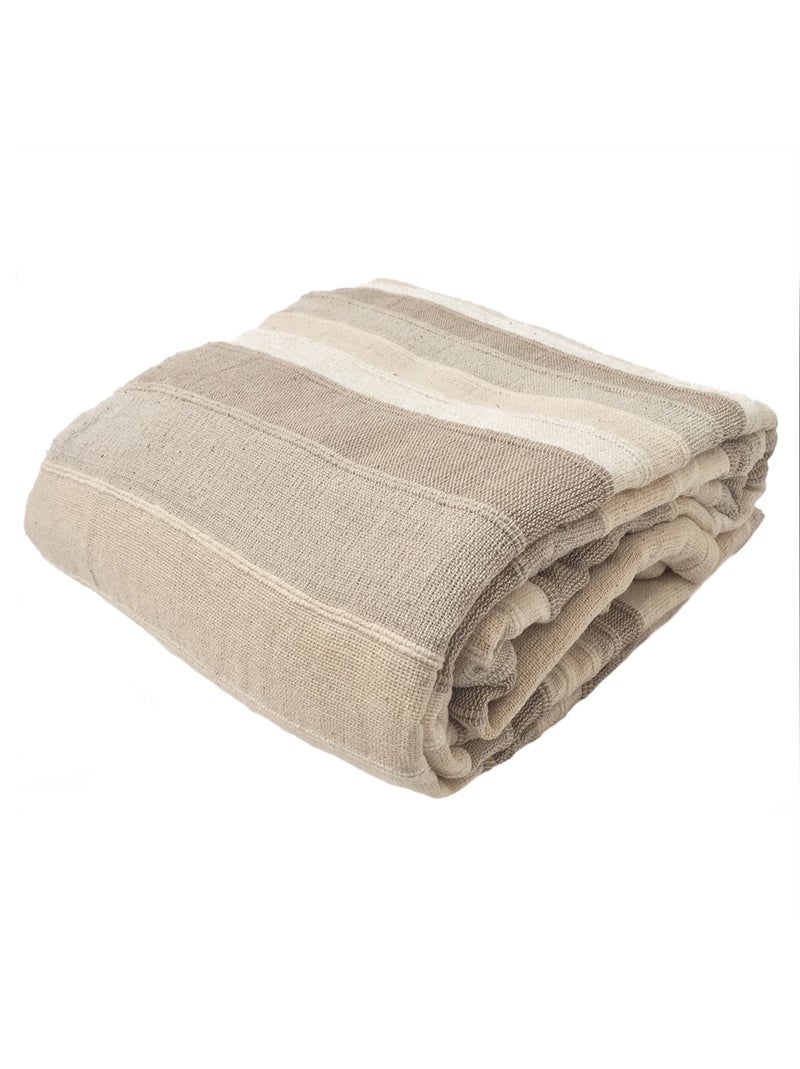 Plaid jeté de canapé / jeté de lit tissé - AKOLA - 100% coton - grand boutis en camaïeu Beige - Kiabi