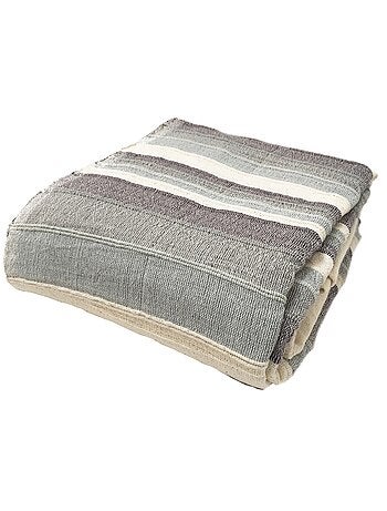 Plaid jeté de canapé / jeté de lit tissé - AKOLA - 100% coton - grand boutis en camaïeu