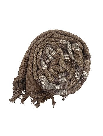 Plaid jeté de canapé / jeté de lit tissé - AKOLA - 100% coton - grand boutis en camaïeu