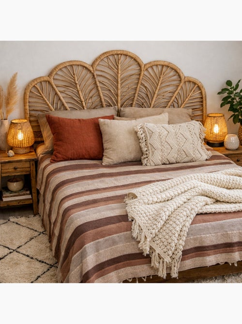 Plaid jeté de canapé / jeté de lit tissé - AKOLA - 100% coton - grand boutis en camaïeu - Kiabi