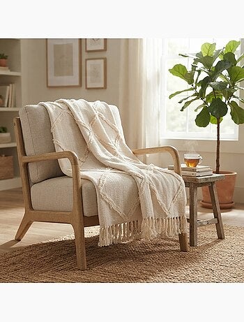 Plaid jeté de lit ou fauteuil en coton tufté
