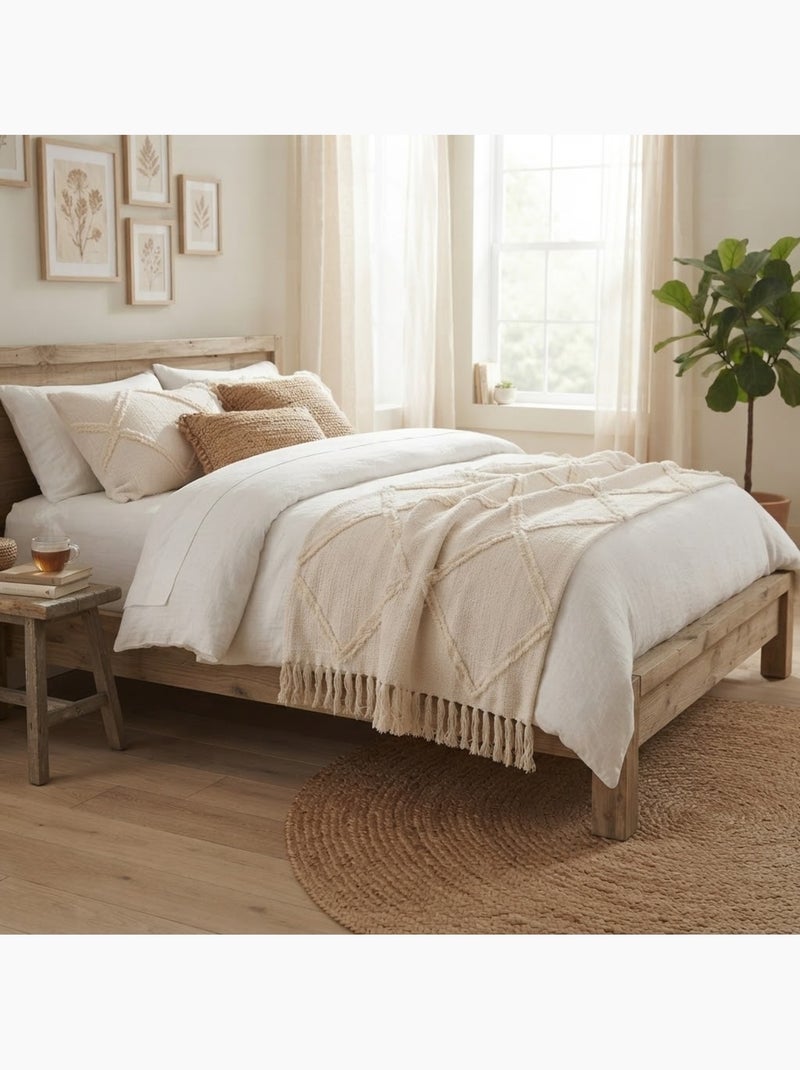 Plaid jeté de lit ou fauteuil en coton tufté Ivoire - Kiabi