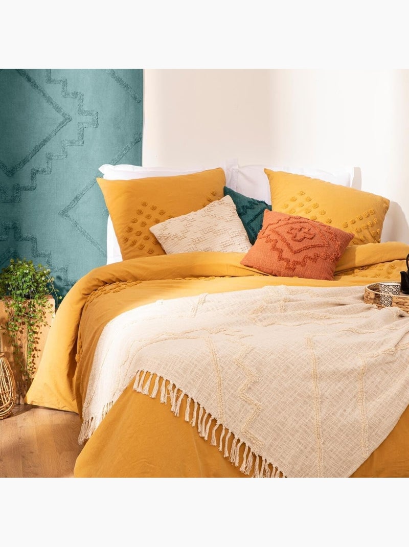 Plaid jeté de lit ou fauteuil en coton tufté Ivoire - Kiabi