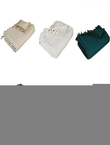 Plaid jeté de lit ou fauteuil raye en coton