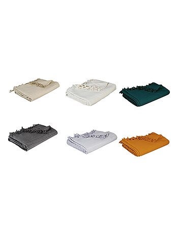 Plaid jeté de lit ou fauteuil raye en coton