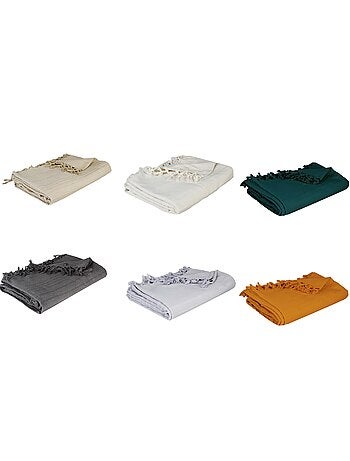 Plaid jeté de lit ou fauteuil raye en coton