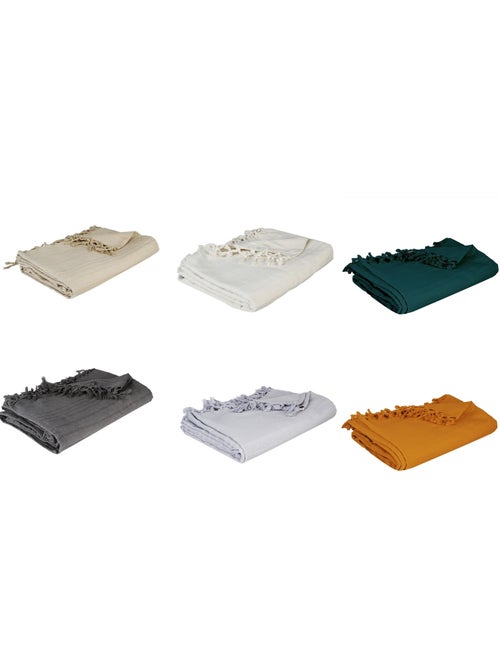 Plaid jeté de lit ou fauteuil raye en coton - Kiabi