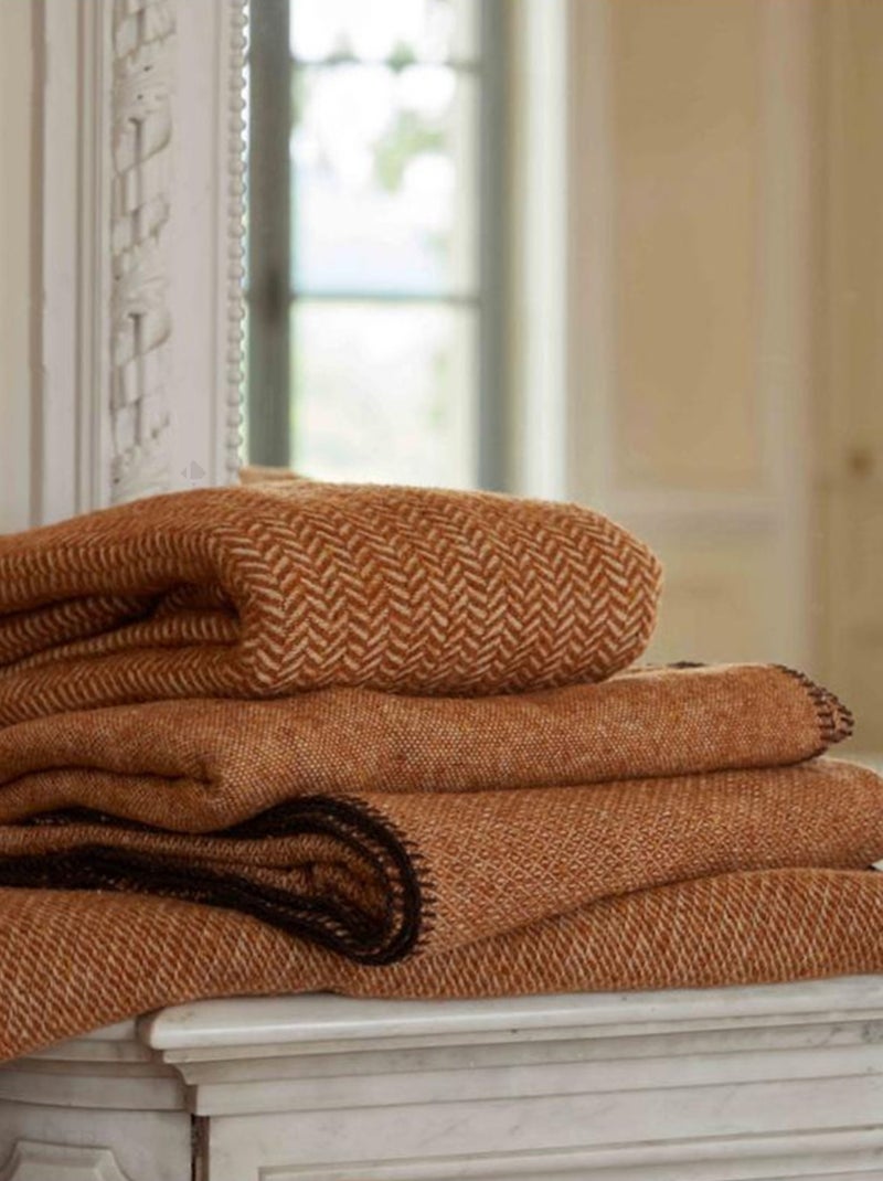 Plaid laine et acrylique ALES marron terre brûlé Marron foncé - Kiabi