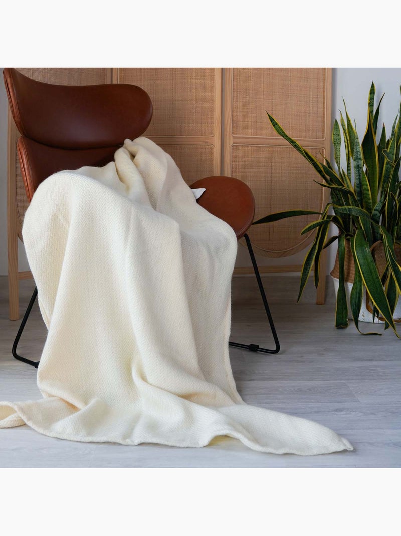 Plaid laine et soie - Petits chevrons Beige coquille - Kiabi