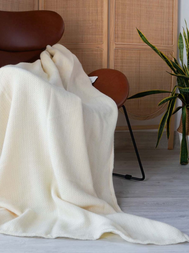 Plaid laine et soie - Petits chevrons Beige grès - Kiabi