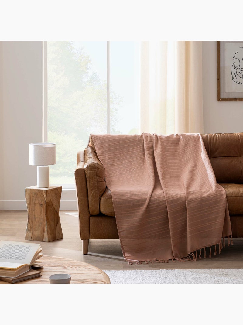 Plaid LILIA – 100 % coton – Plaid à franges Moka - Kiabi