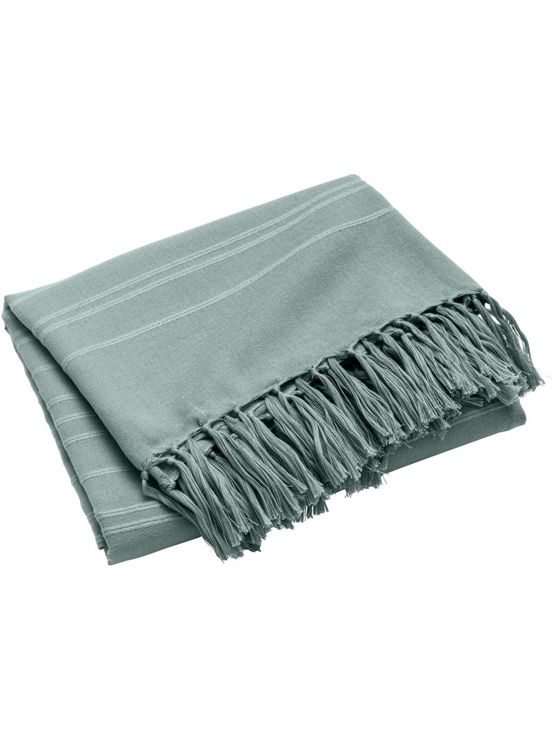 Plaid LILIA – 100 % coton – Plaid à franges Vert Sauge - Kiabi