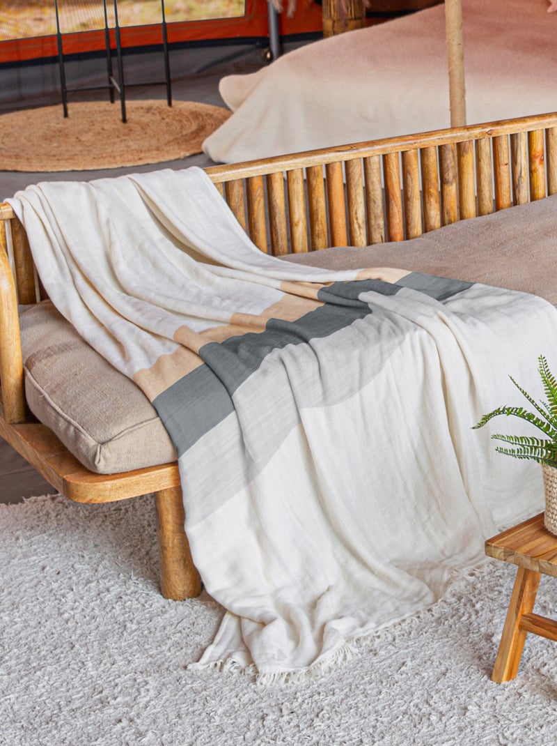 Plaid LUANDA gaze de coton Camel - Kiabi