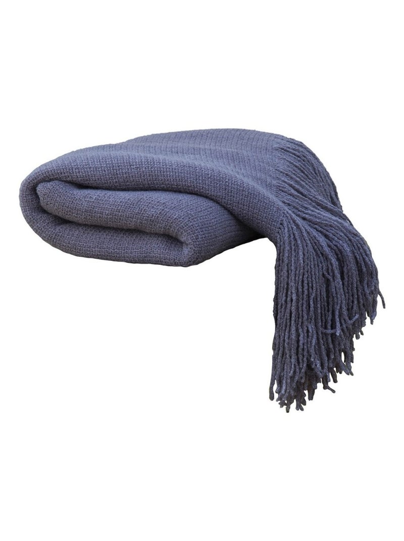 Plaid maille à franges 125x150 cm Sacha anthracite Gris - Kiabi