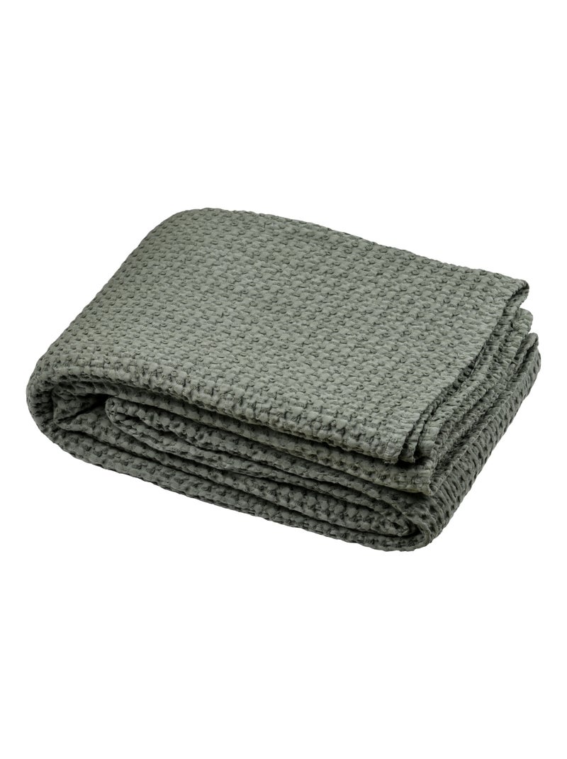 Plaid nid d'abeille coton Vert - Kiabi