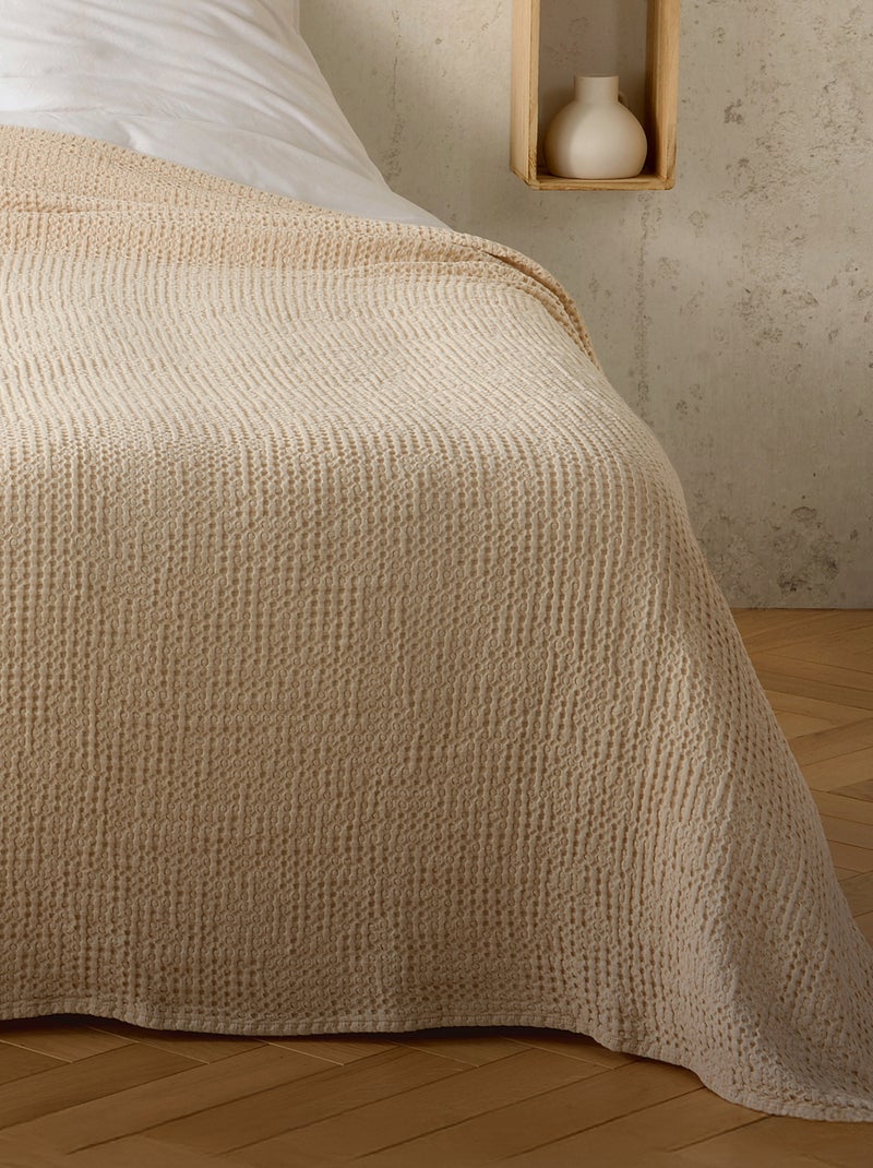 Plaid ou couvre lit 100%  coton nid d’abeille Beige - Kiabi