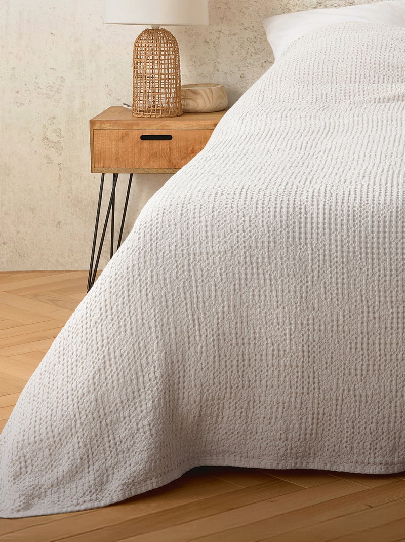Plaid ou couvre lit 100%  coton nid d’abeille Blanc - Kiabi