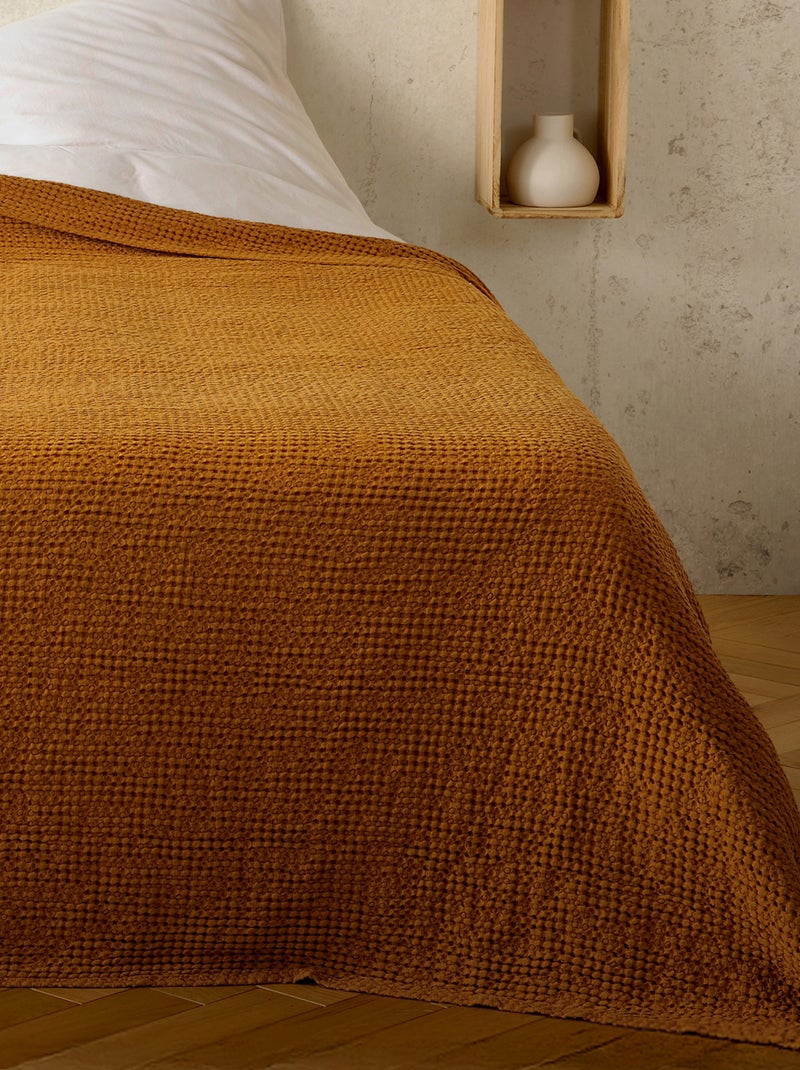 Plaid ou couvre lit 100%  coton nid d’abeille Jaune - Kiabi