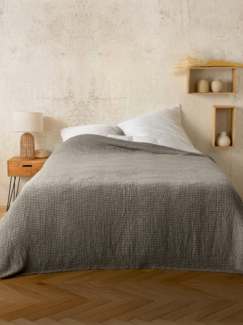 Plaid ou couvre lit 100%  coton nid d’abeille - Kiabi