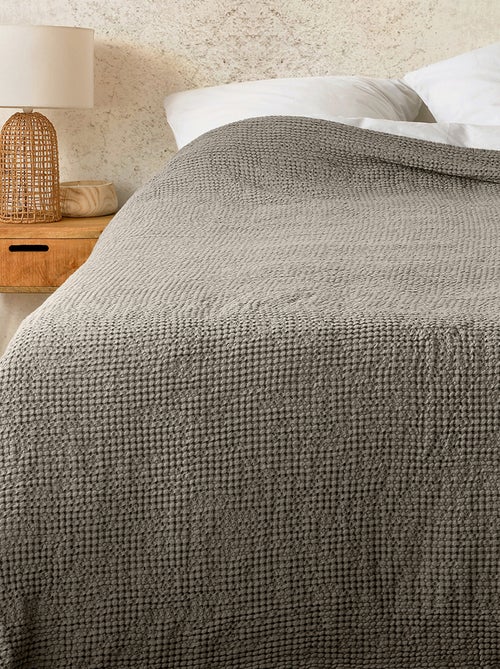 Plaid ou couvre lit 100%  coton nid d’abeille - Kiabi
