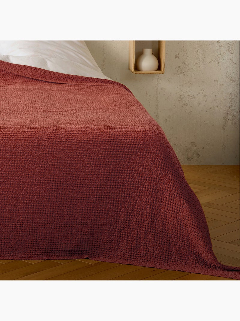 Plaid ou couvre lit 100%  coton nid d’abeille Terracotta - Kiabi