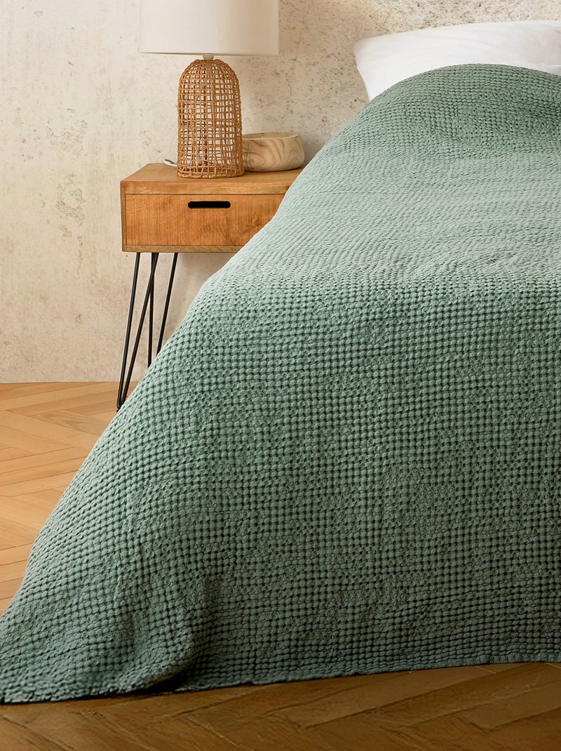 Plaid ou couvre lit 100%  coton nid d’abeille Vert - Kiabi