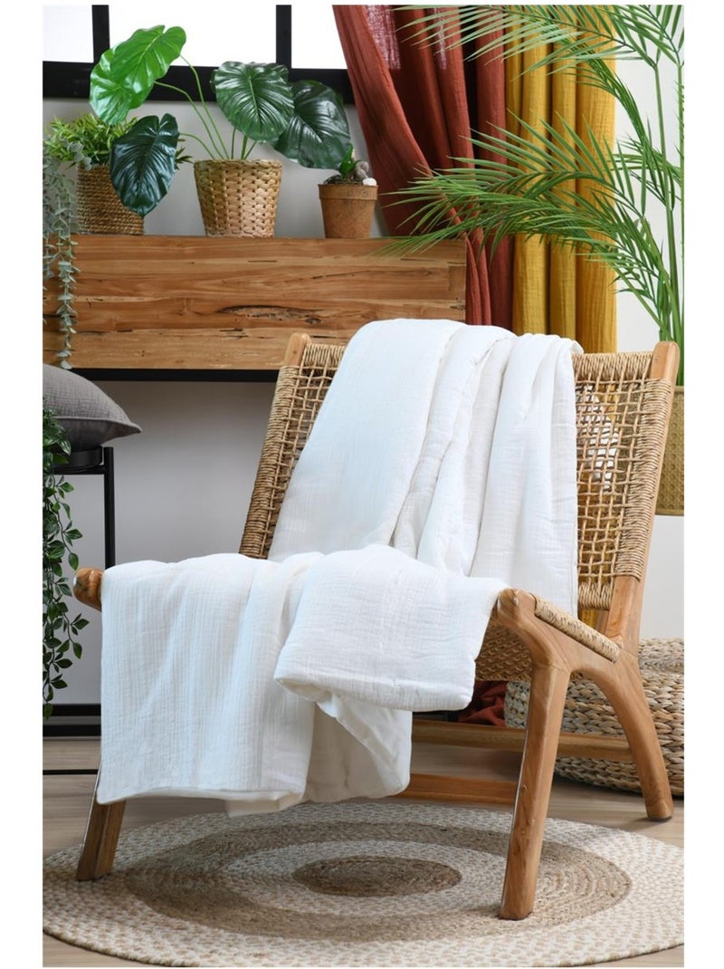 Plaid ou Edredon en gaze de coton 125 x 150 cm Pop color ecru Ecru - Kiabi